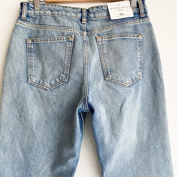 NWT  Zara The Straight Cropped Light BLue Wash Mid Waist Jeans 8 - Picture 6 of 8